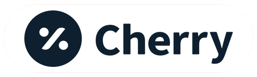 A black circle with a white percentage symbol next to the word "Cherry" in bold black text.